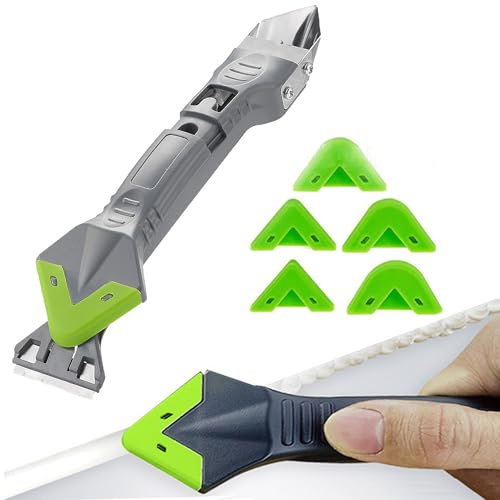 XSQD Silicone Removal Tool 5 in 1 Kit, Caulking Silicone Sealant Tool, Cleaning Scrapers Multifunctional Blade, Special Tool Scraper Adhesive Removal, Used for Shovel Away Stains, Scraping Silicone