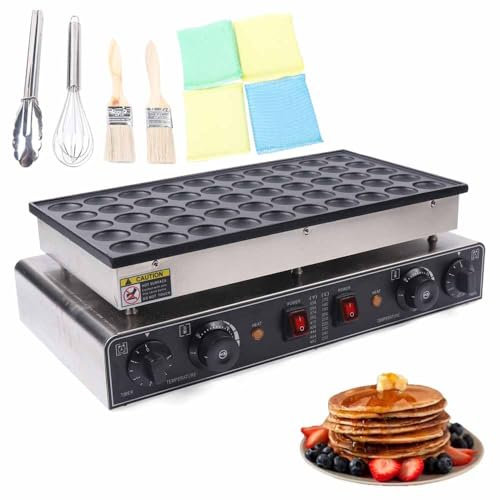 Levkitch 50 Hole Pancake Maker, Mini Dutch Pancake Pan Electric Maker Waffle Machine Nonstick Eggs Crepe Pan 50-300℃ Temp 5 min Time Control