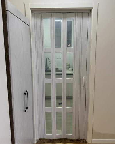 Porta a Soffietto da Interno Porta Pieghevole Magnetica a Soffietto in Pvc per Cucina, Pannello per La Privacy Interno Su Misura, Porta Divisoria Bianca per Stanza con Hardware di Installazione(205x20