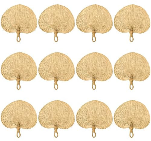 12 Piezas De Abanicos De Paja Natural, Abanicos De Palma De Boda Hechos a Mano, Abanico Tejido a Mano De Hoja De Palma De Granja, Abanicos para Invitados, Favores De Boda, Pareja