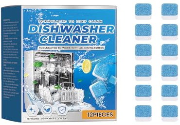 Laundry Machine Cleaning Tablets Spülmaschinentabs,12 Stück Geschirrspülreiniger Tabs,Geschirrspüler Reiniger mit Formel für Tiefenreinigung,Geschirrspül Tabs für Entfernt hartnäckiges Fett
