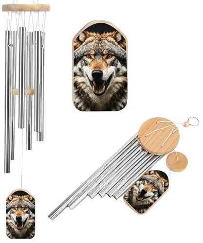 Windspiel Hungry Like A Wolf für drinnen und draußen, 52,1 cm, großes Gedenkspiel, Aluminium-Windspiel, Innen- und Außenbereich, Dekorationen für Terrasse, Veranda, Garten und Hinterhof
