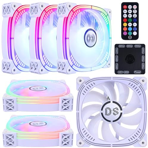 DS Addressable RGB 120MM LED Fans with 6PIN Remote Controller for White PC Case, CPU Cooler, Radiators System (RGB Fans 6 Pack, G Series)