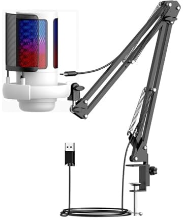 SUMMITDRAGON Gaming USB Microphone 30Hz~16kHz Frequency For PC With Boom Arm And LED Lighting For Immersive Streaming LED Lighting Microphone