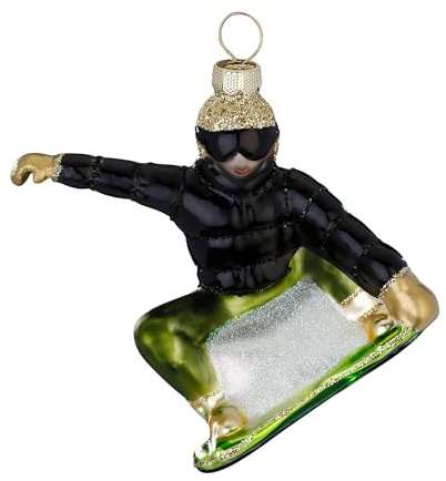 Christbaumschmuck Glas 9,3cm - Snowboarder Figur zum Aufhängen - handbemalt - Weihnachtsbaum Anhänger für Weihnachten - Christbaumanhänger & Weihnachtsbaumschmuck - Winter Sportler Schwarz Grün