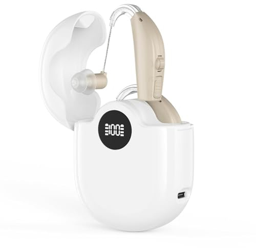Jesyooka Rechargeable Digital Hearing Amplifier for Adults, 180H Long Battery Life Sound Amplifier with Charging Case, Noise-Cancelling, 360° Rotating Tube, Comfortable & Discreet for Daily Use