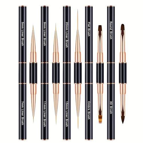 Verazquy 5Pcs Professional Double-Ended Nail Art Brush Set - Fine Liner Painting Tools Complete Nail Design Kit with Detail Brushes.