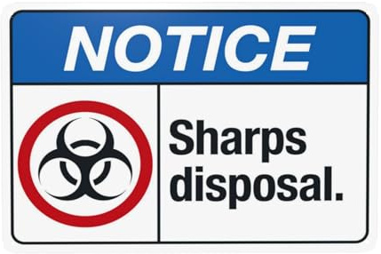 Sharps Disposal Security Warning Signs, Caution Metal Sign, Use for Business Home Office Shop Indoor Outdoor Safety Customed Wall Decor 30 x 20 cm