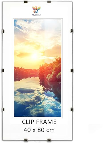 MG Design Cliprahmen 40 x 80 cm – rahmenloser Bilderrahmen mit Acrylglas & HDF Rückwand – für Fotos, Poster & Puzzle, vertikal & horizontal