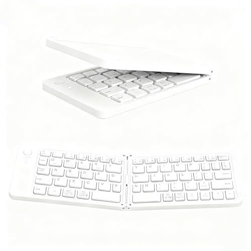 QUARK Foldable Compact Keyboard, Portable Bluetooth Keyboard, Wireless Pocket-Sized Travel Keyboards for iPad, iPhone, for Mac for iOS for Android for Windows,Tablet and Laptop,Black (White)