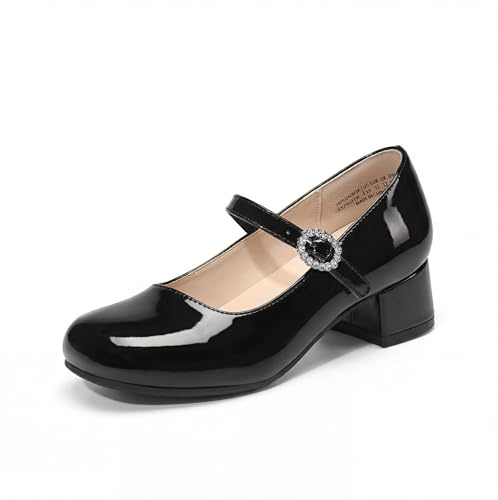 DREAM PAIRS Girls Dress Shoes Mary Jane Low Heels Flower Wedding Party Pump Prom Footwear for Little/Big Kids,Size 3 Big Kid,Black,SKPU26003K