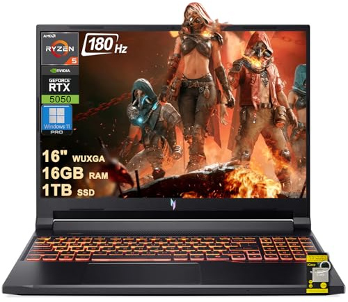 acer Nitro V 16 AI Ordinateur portable de jeu 16 WUXGA IPS 180 Hz AMD 6 cœurs Ryzen 5 240 16 Go DDR5 1 To SSD GeForce RTX 5050 (jusqu'à 421 AI Tops) rétroéclairé Wi-Fi6E Type-C Win11Pro avec