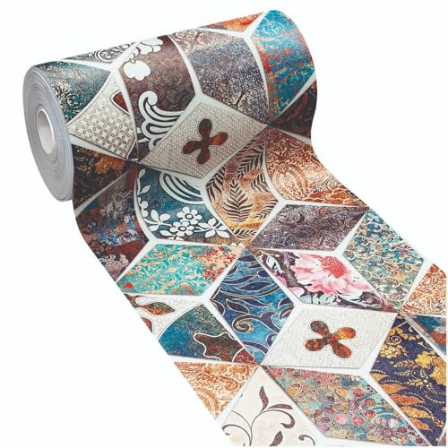 emmevi Alfombra de cocina antimanchas con impresión HD de alta definición, alfombra de goma moderna, 51 x 360 cm, patchwork