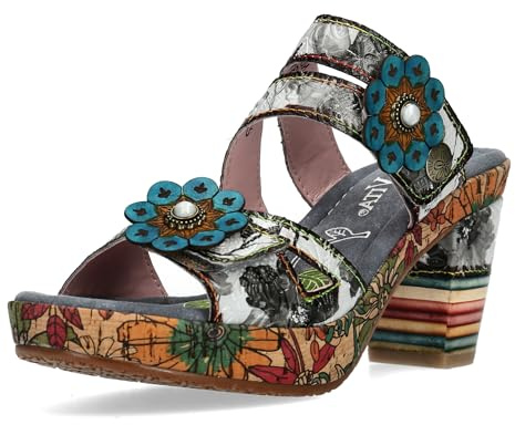 Laura Vita Damen Pantolette floral Ornamente Kork Plateau NELLAO 32