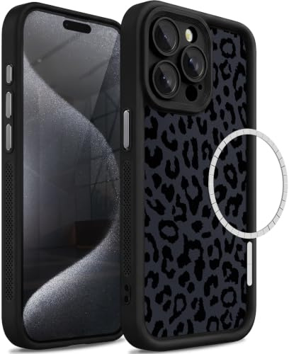TOPOTECH Handyhülle für iPhone 15 Pro 6,1 Zoll – mit Kühlungsloch & Magnetring, Vollständiger Kameraschutz, TPU+PC Leopard Print, fingerabdruckresistente Matte Oberfläche (Schwarz)