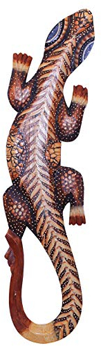 Woru Deko-Gekko Lino aus Holz, in 2 Größen erhältlich, natur, verziert, Wandschmuck, Wand-Dekoration (ca. 50 cm)
