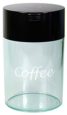 COFFEEVAC 1LB – Patented Airtight Container | Multi-use Vacuum Container Works as Smell Proof Containers for Ground Coffee and Coffee Bean Containers. Black Cap and Clear Body with Logo