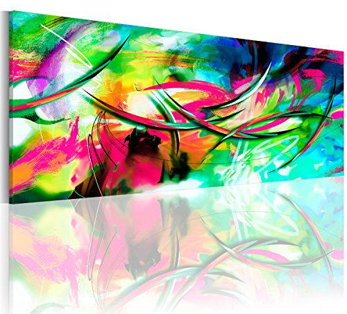 B&D XXL - Tableau décoratif abstrait 135x45 cm - Impression sur toile colorée - Décoration murale pour salon et chambre - Cadre en Bois - Rose turquoise vert - Abstraction colorée a-A-0001-b-d
