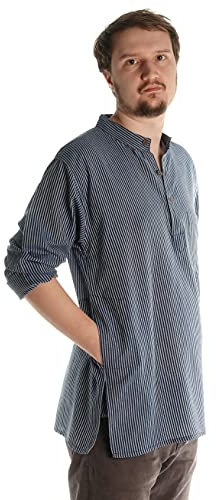 HEMAD Chemise Grandad pour Homme - Népalais Kurta - Coton Léger – M Rayé Bleu et Blanc