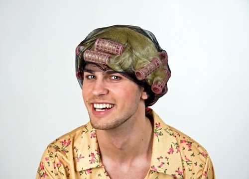 Perücke 'Hilde', blond mit Lockenwicklern