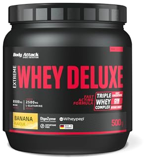 Body Attack Extreme Whey Deluxe - Banana Cream, 500g - Made in Germany - Eiweißpulver mit Aminosäuren, Triple-Complex, CFM Whey Isolate, perfekt lösliches Protein-Pulver, fettarm, zuckerarm