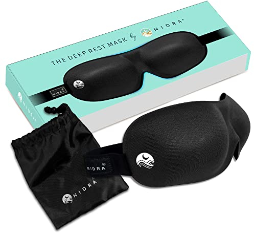 Luxuriöse patentierte Schlafmaske, Nidra® Deep Rest Augenmaske mit konturierter Form und verstellbarem Kopfgurt, schlafen Sie überall und jederzeit tief