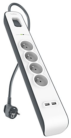 Belkin Parafoudre 4 prises, 525 Joules, cordon 2 m, USB x 2, Blanc