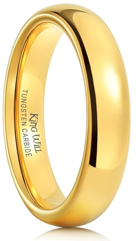 King Will GLORY Men's 4mm 6mm 8mm Gold RoseGold Plated High Polished Comfort Fit Domed Tungsten Carbide Ring Wedding Band