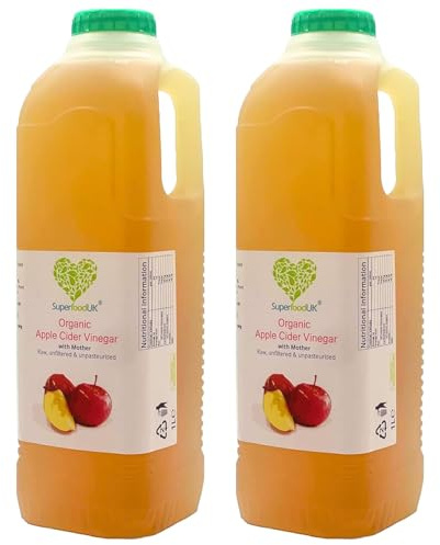 SuperfoodUK | Organic Apple Cider Vinegar with Mother 1L | Raw, Unfiltered & Unpasteurized | Natural Health Tonic, Vegan & Vegetarian Friendly | Supports Digestion, Immunity & Skin Health |(Pack of 2)
