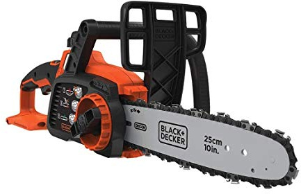 Black+Decker CS1825ST1-QW Kettensäge ohne Kabel, verchromte Kette, doppelter Sicherheitsschalter, 25 cm, 18 V, 2 Ah, 3,5 m, S-1 Akku
