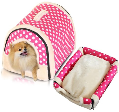 PETCUTE Hundebett hundehöhle Katzenbett Katzenhöhle Kuschelhöhle Katzenhaus Faltbare gemütliche Welpen Bett mit abnehmbarem Kissen 35x30x30CM