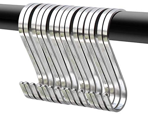 YourGift 15 Pack Flat S Hooks Stainless Steel 3.5 inches S Shaped Hanging Hooks for Kitchen, Bathroom, Bedroom and Office (Large)