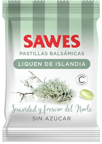 SAWES Pastillas Balsámicas Liquen de Islandia Caramelos Sin Azúcar con Vitamina C Suavizan y Refrescan la Garganta Bolsa de 50 Gr