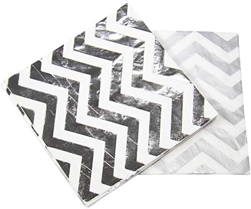 Folat Silberfarbene Metallic Servietten Zickzack 33 x 33 cm - 20 Stück