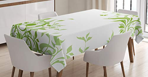 ABAKUHAUS Grün Tischdecke, Frühlings-Zeit-Schmetterling, Inn und Outdoor Bereich geeignet Waschbar Druck Klare Farben Kein Verblassen, 140 x 200 cm, Hellgrün
