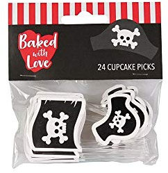 Baked With Love Pirate Cupcake Picks, Pirate Cake Decorations, Cake Toppers - 24 Pack