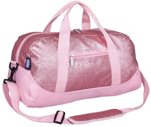 Wildkin Kids Travel Bag for Girls - Hand Luggage Size Ideal for School and Sleepovers, Glitter Pink, Pink Glitter