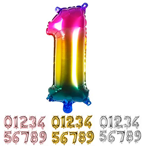 Boland - Folienballon Zahl, Größe 36 cm, Regenbogenfarben, Zahlenballon, Nummer, Ballon, Helium, Geburtstag, Jubiläum, Jubiläumsjahr, Lebensjahr, Überraschungsparty, Dekoration