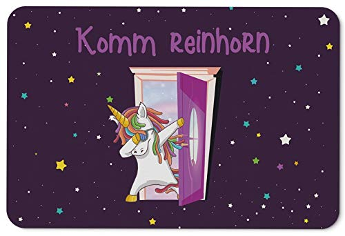 Tassenbrennerei Einhorn Fußmatte innen mit Spruch - Komm Reinhorn - Türmatte lustig - Waschbar - Deutsche Qualität