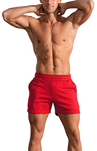 GYMAPE Herren Baumwolle Bodybuilding Gym Workout Shorts Sport Fitness 5 Schrittlänge Rot XXL