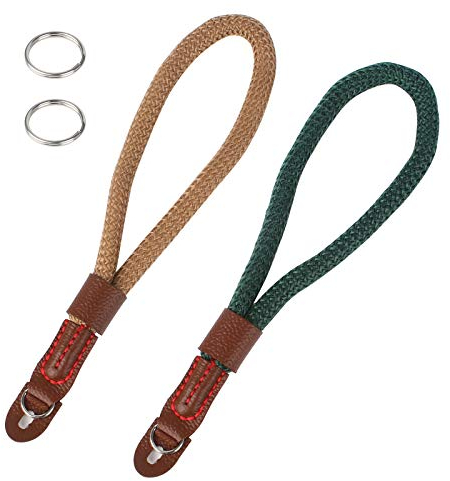 Huayue 2 Pcs Camera Security Strap; Adjustable, Anti-slip, Braided for Canon, Nikon, Fuji, Olympus, Lumix, Sony; Green and Brown