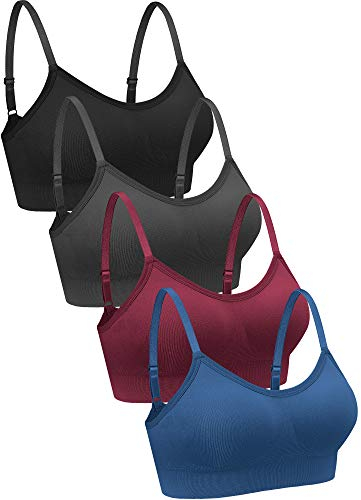 Geyoga 4 Stück V Kabellos Sport BH (XX-Groß, Schwarz, Dunkelgrau, Dunkelrot, Blau)