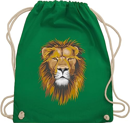 Turnbeutel Rucksack - Dschungel Deko Wildnis - Löwe - Unisize - Grün - sportbeutel baumwolle kinderrucksack tiere tier tasche tiermotiven turnsackerl animal stoffsackerl tiermotive trainingsbeutel