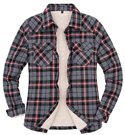 Veste en flanelle doublée polaire Sherpa pour femme (doublure en sherpa), Noir/blanc/bordeaux., Taille S