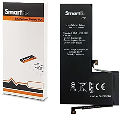 Smartex® Batteria compatibile con iPhone 11 Pro | Capacità 3046 mAh | Batteria di Ricambio senza Cicli di Ricarica | 24 Mesi di Garanzia