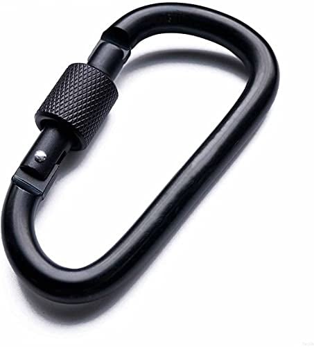 Aluminum Alloy D-Ring Locking Carabiner Clip Keychain Hook Clips Locking Carabiner Hiking Clips with Screw Gate Lock Heavy Duty for Outdoor, Camping, Hiking, Traveling, Fishing, Backpack(Black1)