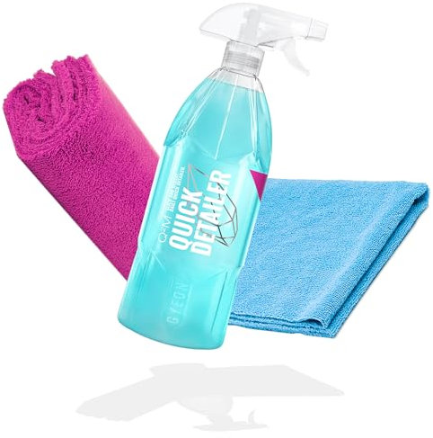 detailmate Auto Versiegelung & Pflege Set: Gyeon Q²M QuickDetailer 1L + Allrounder Mikrofasertuch 320GSM 40x40cm, universell einsetzbar + Edgeless Superflausch Mikrofasertuch 550GSM 40x40cm