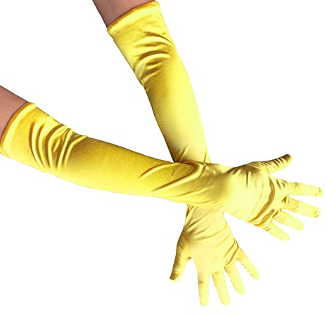 Lange Satin-Handschuhe für Erwachsene, 1920er-Jahre, Opernhandschuhe für Hochzeit, Ballsaal, Weihnachten, Cosplay, Party, Kostüm, Zubehör G3, gold, Einheitsgröße