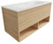 Atrios Modelo Bastet Conjunto Baño Estilo Madera con 1 Cajón, 2 Huecos y Lavabo Porcelánico, Mueble MONTADO, Suspendido en Pared, Laminado Fresno, 80 cm