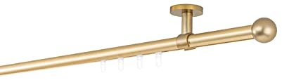 ondeco Gardinenstange auf Maß Innenlauf 20mm Ball 1-lauf Vorhangstange Deckenträger 4cm Stilgarnitur mit Gleiter für Vorhänge Messing-Matt 100cm